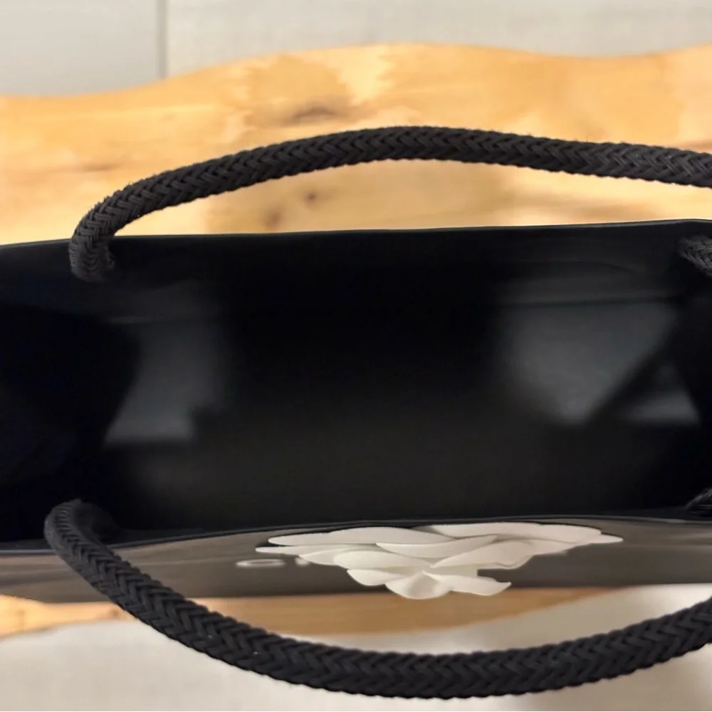 Small CHANEL Paper Shopping Gift Bag with Camellia and Ribbon